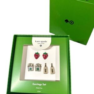 Kate Spade X Target Earring Trio Strawberry, Fries & Champagne Pearl NIB
